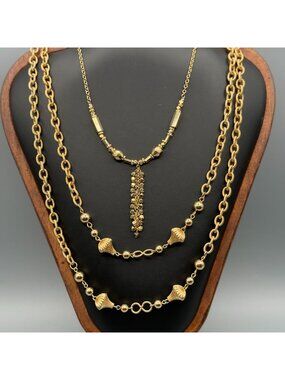 Vintage Gold Tone Multi Strand Chain Necklace Set Layered Long 16-24"